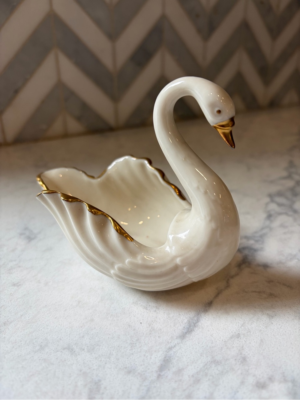 Lenox White Swan Candy Dish with Gold Trim